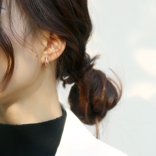 Idel earrings 2025 new trendy high-end temperament earrings female Internet celebrity earrings atmospheric earrings birthday gift three rows of diamonds pentagon E0011