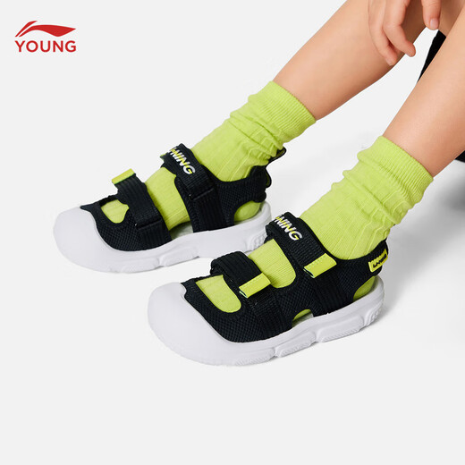 Li Ning children's shoes children's sandals for boys and girls summer style simple and comfortable sports and leisure sandals YKKU020 black-3 25