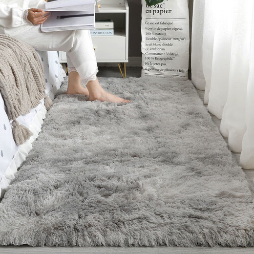 Qingqing Libin thickened carpet for bedroom girl stain-resistant bedside living room tatami room large area full carpet water gray 60X200 cm