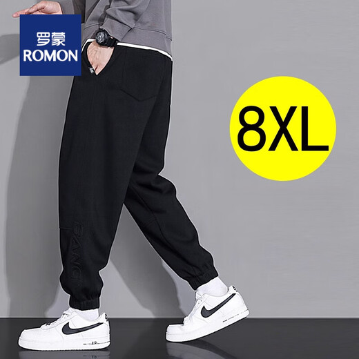Romon große Herrenhosen trendy Fett locker 2024 Frühling, Herbst und Winterfett plus Fett plus größerer plus Velvet Sporthose Fett Guy Casual Hosen Schwarz [9272] reguläre 7xl 240-260jin [Jin gleich 0,5 kg]
