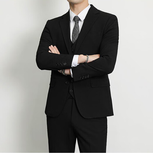 Ayou Fat Suit Men's Business Formal Wear New Groomsman Wedding Suit Professional Commuting Two-piece Dress Black 5XL