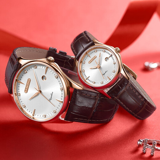 LEMAI LEIMAH WATCH MÄNGER SICHER und modisch Casual Belt Women's Quartz Watch Wasserdichter Kalender 6169 Weißer Teller brauner Gürtel Männer
