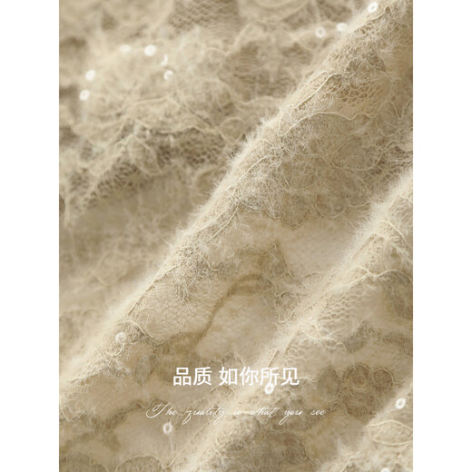 Cocobella Exquisites Jacquard -Pailletten -Spitzen -Hemd am frühen Herbst Falten halb Schildkrötenhals Elegantes Basishemd LC7027 Milk Tea s