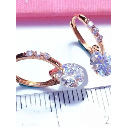 KZD Old Phoenix Gold Store New Russian 60 Points Stone Earrings Plated with 18K Gold Rose Gold Women's Korean Fashion Zircon Earrings (Main Stone 60 Points) 585 Purple Gold One