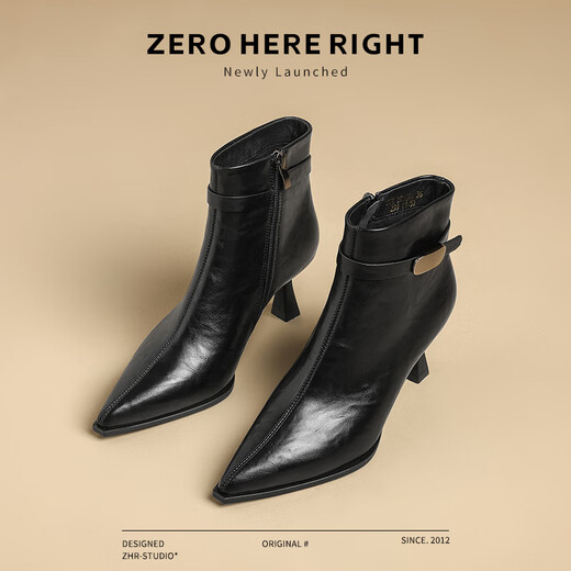 ZHR boots women's winter fashion versatile short boots women's taller slimming stiletto boots BQ107A black 38