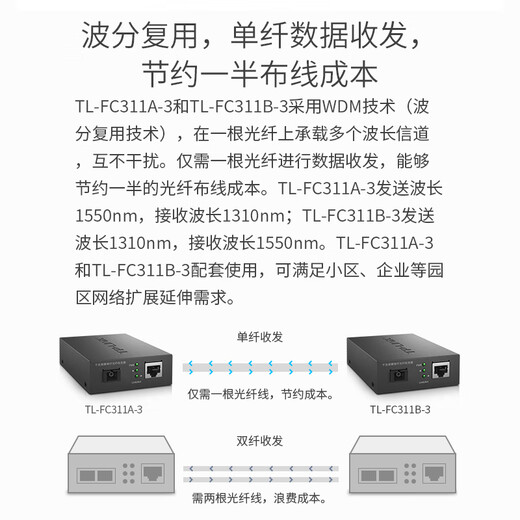 Pulian (TP-LINK) 100M Gigabit single-mode single-fiber optical fiber transceiver one optical four electrical SC single core 1 port 4 ports 3 kilometers 20 kilometers photoelectric converter pair FC311A-3+FC311B-3 set