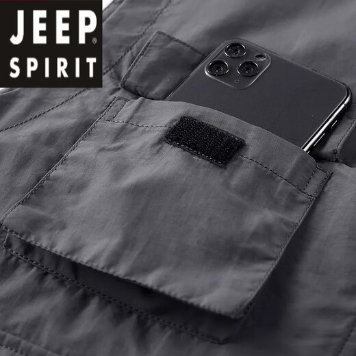 JEEP SPIRIT[无领]夏季男士马甲休闲多口袋轻薄款背心速干工装钓鱼背心坎肩装 灰色 XL 135-155斤