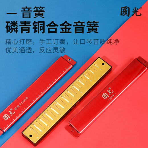 国光上海国光口琴演奏级24孔复音C调初学者学生成人儿童入门乐器专业 24孔C调银色重音+初学礼包