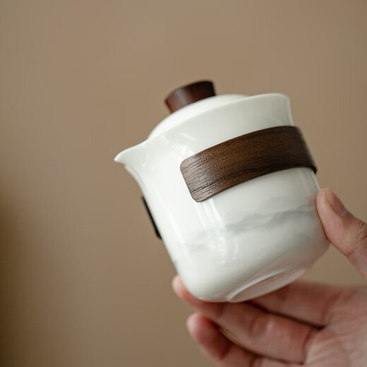 Yi Nian Fangyuan Suet Jade White Porcelain Kung Fu Tea Set with Tea Tray B&B Hotel Ceramic Teapot Tea Cup Hand-held Pot Simple Ink Style One Pot Three Cups + Black Square Plate + Bag