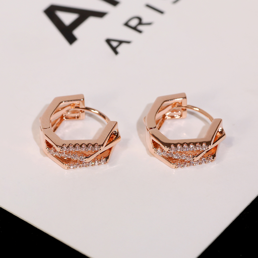 Idel earrings 2025 new trendy high-end temperament earrings female Internet celebrity earrings atmospheric earrings birthday gift three rows of diamonds pentagon E0011