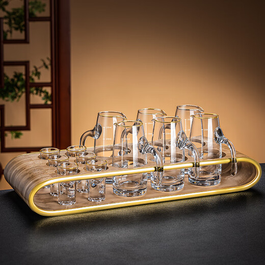 Flower Language Four Seasons White Wine Glass Set Light Luxury High-end Home Wine Divider Storage Rack Crystal Glass Small Wine Glass One-Shot Cup Wine Set 6 Pots and 6 Cups Edge-sealed Rack 100ml Pot + Bullet Cup