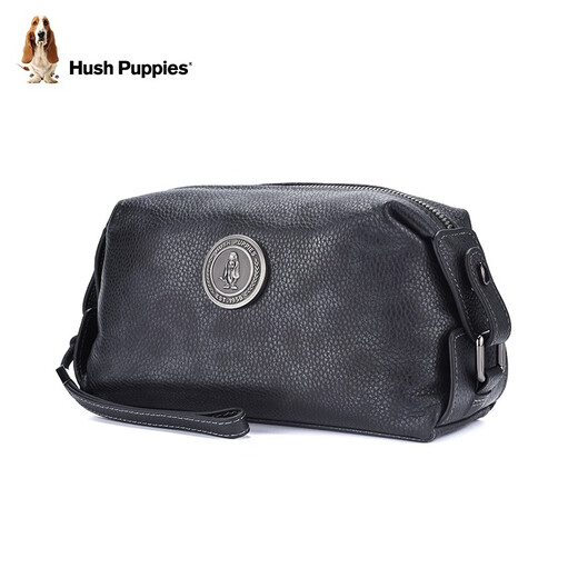 Hush Puppies men's handbag light luxury high-end brand genuine leather business handbag 2025 new first layer cowhide two-color clutch silver gray HA-1811711W-5813
