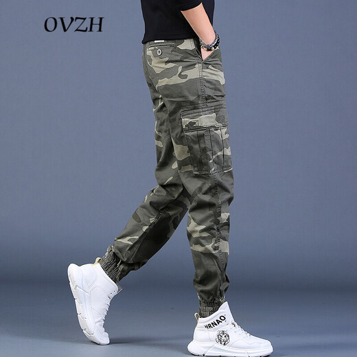 
OVZH casual pants men's trendy autumn new men's trendy Korean style camouflage overalls trousers men's trousers 698A style green 31