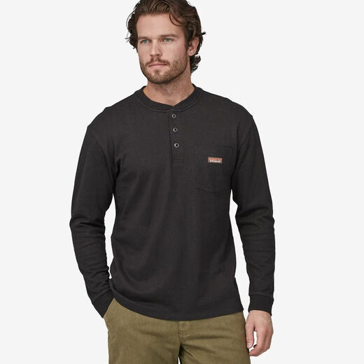 Patagonia Men's Sweatshirt Henley Outdoor long-sleeved T-shirt with casual style Breathable, soft, comfortable and warm for autumn and winter Black Classic Black Casual Business S size (60-70kg) Suitable for bust 89-94cm