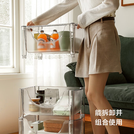 林氏家居简约收纳架客厅置物架多层小推车储物架子LS701 【透橙色】亚克力三层收纳柜