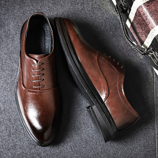 KGV leather shoes men's large size business casual versatile British style fashion workwear Korean style formal wear new trendy men's shoes black 48 leather shoe size = 49 sports shoe size.