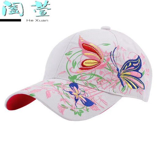 HTKD新品女士鸭舌帽帽子女新款百搭鸭舌帽春夏款蝴蝶刺绣民族风帽 蝶恋花西瓜红色