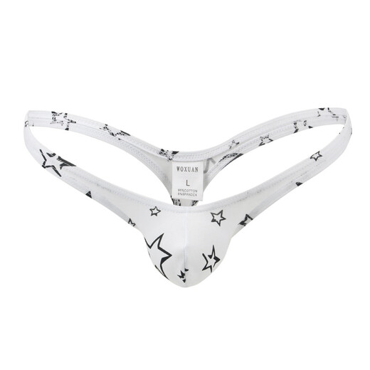 ROSELEX confidential delivery cotton printed thong men's cotton underwear sexy U convex bag personality star L white star