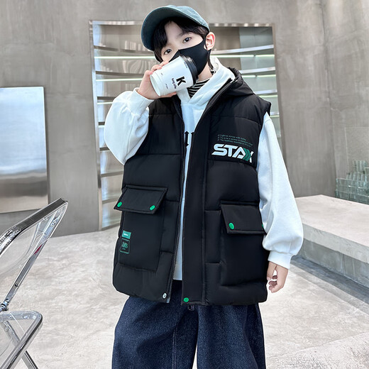 KATULANMAO Children's Clothing Boys' Vests Autumn and Winter 2023 New Children's Vest Boys Middle and Large Children Winter Down Cotton Waistcoat Outer Wear 8821 Black 150cm