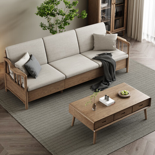 Montelova solid wood sofa living room winter and summer dual use small apartment with high box storage sofa ash wood new Chinese style Foshan furniture 284cm four-seater