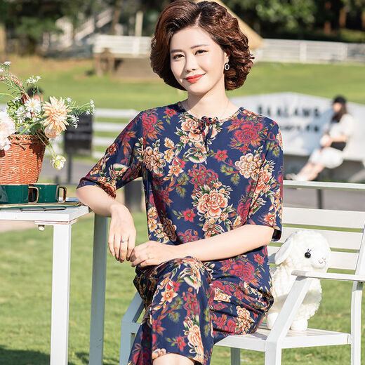 安梦影棉绸中老年女装中袖棉绸套装大码中老年夏季衣服女时尚妈妈装两件 橄榄绿 9226 25 3xl 1-140斤