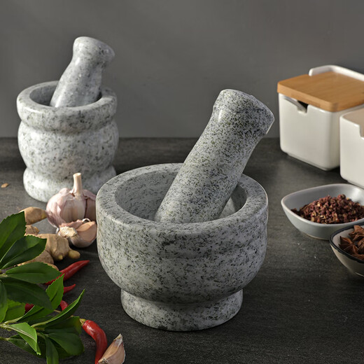 Baijie (BJ) Baijie natural stone garlic pounder stone mortar, medicine jar grinder, household garlic mortar, peeling garlic, medium granite mortar with lid