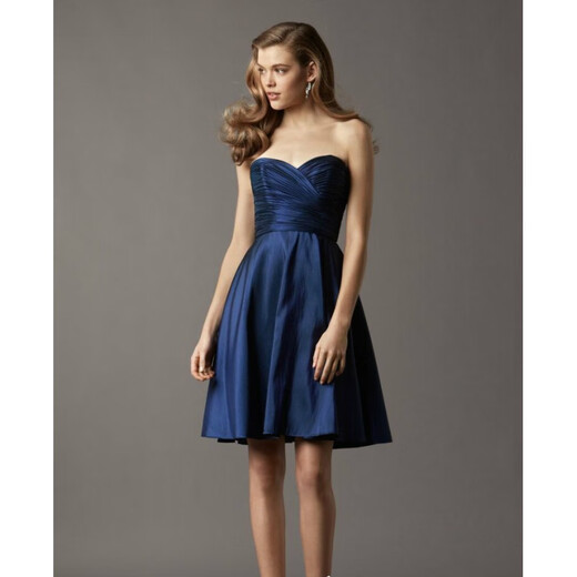 Timochi satin dress women's banquet evening dress tube top long / European and American elegant floor-length taffeta / performance host dress navy blue short XXL