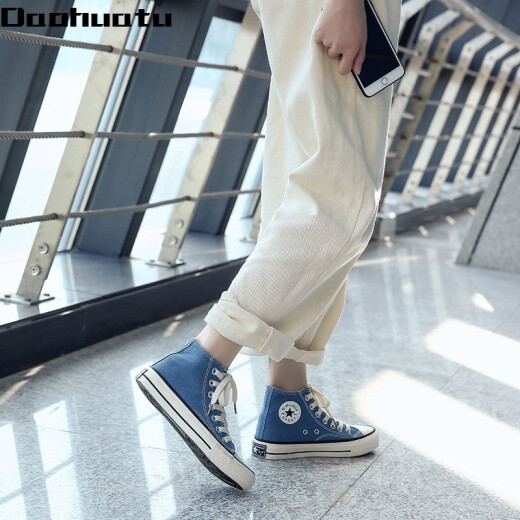 Daohuatu Street Photo Ins Couple Canvas Shoes Men's High Top Korean Style Student Trendy Shoes 1970s Versatile Flat Bottom Retro Hong Kong Style Sneakers Low State White Black 39-Men's Style