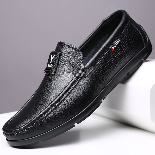 Dick Lane Dick Lane Light Luxury Bean Zapatos para hombres 2025 String and Summer Hollow Nuevo estilo para hombres Ligero suave zapatos de cuero plano para hombres 5008 Negro (hueco) 41