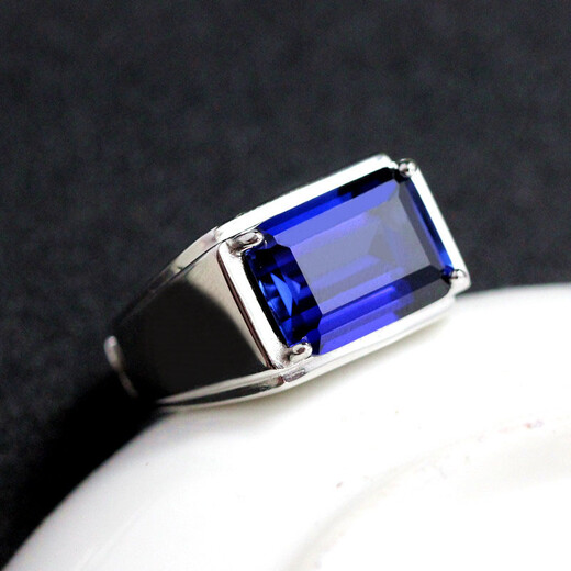 Anmi Love Men's Ring Real Silver Inlaid with Tanzanite Synthetic Blue Gemstone Men's Rectangular Colored Treasure Domineering Live Mouth Adjustable Ring