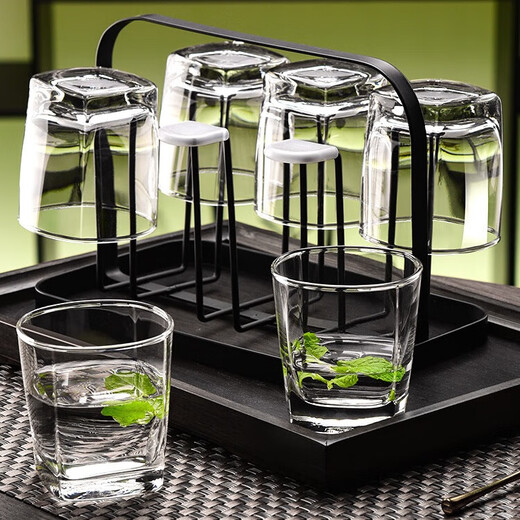 Ouxin imported glass household hospitality cup drinking water green tea cup juice beer cup heat-resistant high-end set 195ml square x6
