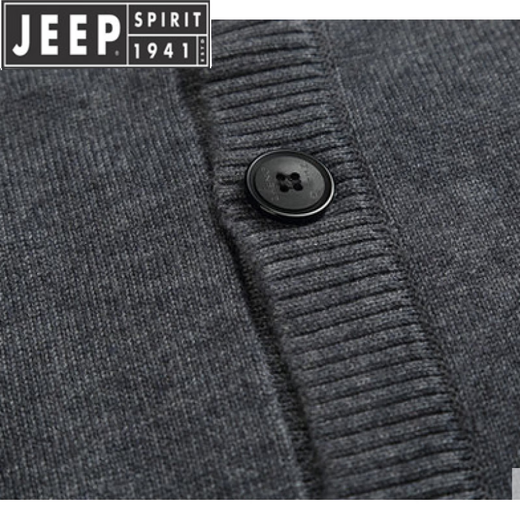 JEEP SPIRIT中老年男士羊毛衫开衫老年人毛衣针织衫毛衣外套父亲爸爸春秋冬季 浅灰色 小号90-120斤