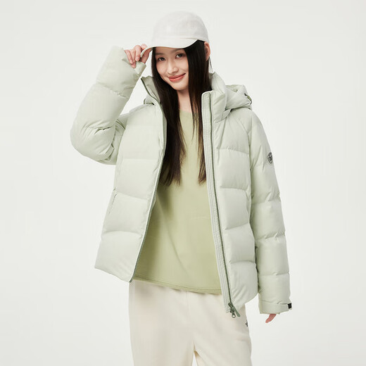 Tambor down jacket women's short fashionable sports removable hood versatile warm jacket 550386D Shuibo Qing 160
