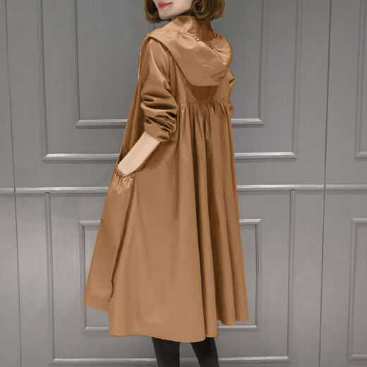 
FSHE2025 new spring and autumn Korean mid-length over-knee thin windbreaker jacket for women loose and slim with lining jacket Red high-quality A 2XL