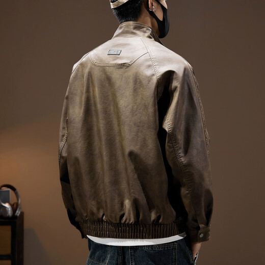 
JEEP SPIRIT Jeep Leather Jacket Maillard Retro Motorcycle Style PU Leather Jacket Men's Spring and Autumn Pilot Jacket Men's Park Coff Clay L Suitable for Weight 120-140Jin [Jin equals 0.5 kg]