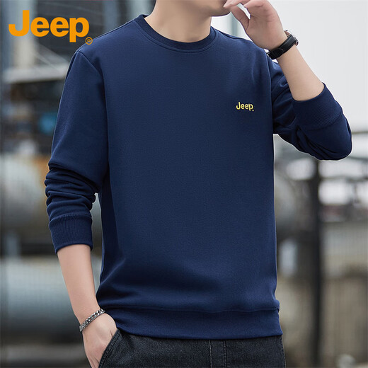 JEEP Jeep sweatshirt men's spring and autumn loose long-sleeved T-shirt men's round neck trendy clothes men's blue 2XL