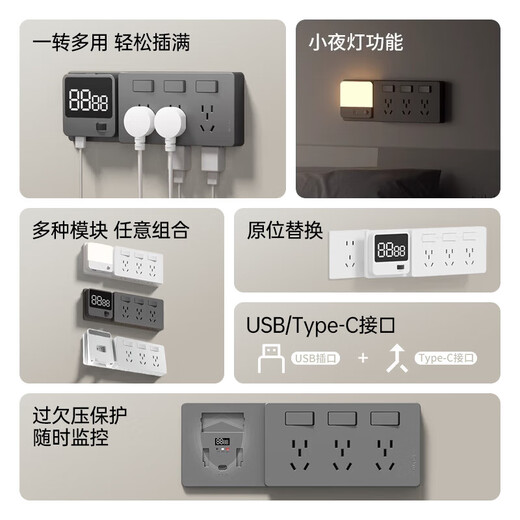 Internationaler Elektriker 86 Typ Expansion Socket Intelligenter Über-Einspannungs-Schutzkonverter Hochleistungsküchen-Expansionsbuchse Expandieren Sie links-Grau-Choose-Chode