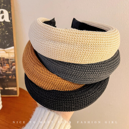 Danqin Zhao Liying's same style solid color knitted wide-brimmed headband for women, retro face wash and hair press headband, versatile hair bundle headband for going out, same style as Zhao Liying's gray