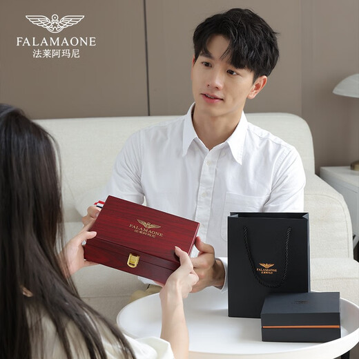 法莱阿玛尼（FALAMAONE）品牌皮带男牛皮自动扣腰带真皮商务高档裤带生日礼物送男友老公 百搭枪色/PD826Q【专柜礼盒】 110cm -140cm默认随机（可修剪）