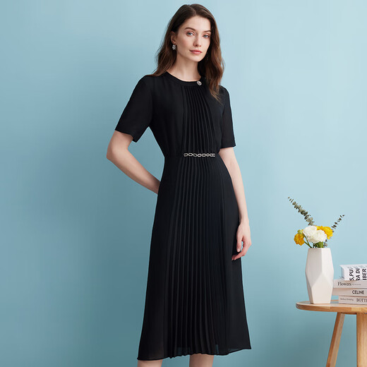 Eitie Modemtemperatur gepresst und ausgestattet Taillenkleid Sommer Neues High-End-Frauenschwarz-Kleid mit Solid Color B2407314 Minimalist schwarz 20 2xl 175