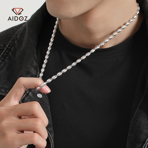 Aido Diamond Platinum Necklace Men's pt950 Platinum Olive Bead Chain Shiny Thick Plain Chain Weight 11.90g Length 58cm Thick About 2.4mm