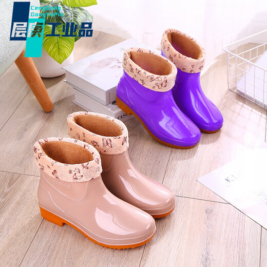 雨鞋女短筒春秋休闲韩版加棉保暖可拆洗车厨房厚底浅低帮水靴女306天蓝单鞋需拍大一码 306杏色单鞋 需拍大一码 38