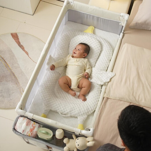 
coolbaby multi-functional crib foldable height adjustable movable splicing bed diaper table children's baby bed rice [premium] luxury model + fiber mattress
