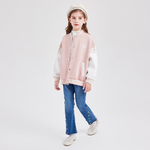DEESHA Girls' Jacket Fashionable Fragrance Style Color Block Baseball Jacket for Medium and Large Children