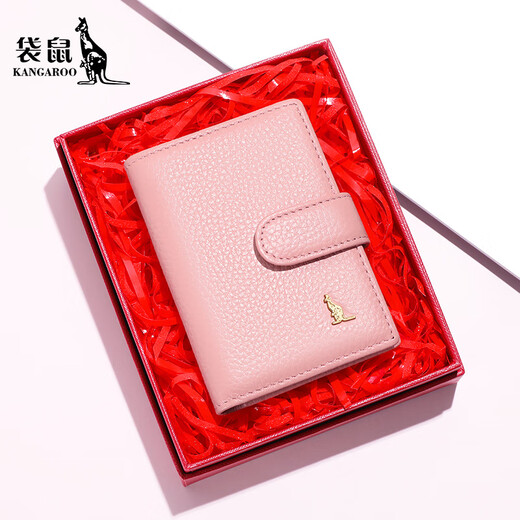 Kangaroo card bag women's genuine leather large capacity card case 2025 new women's ID storage bag pink small card bag cherry blossom powder [22 card size large capacity]