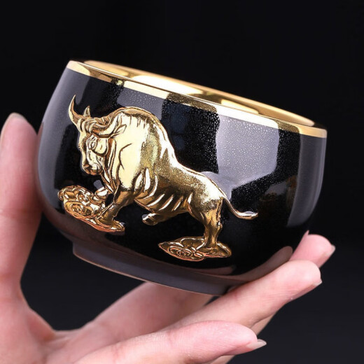 Chunyitang embossed gold bull real gold master cup master handmade gilt built cup home gift tea cup gold tea cup gold inner liner - embossed gold bull - safe packaging purely handmade