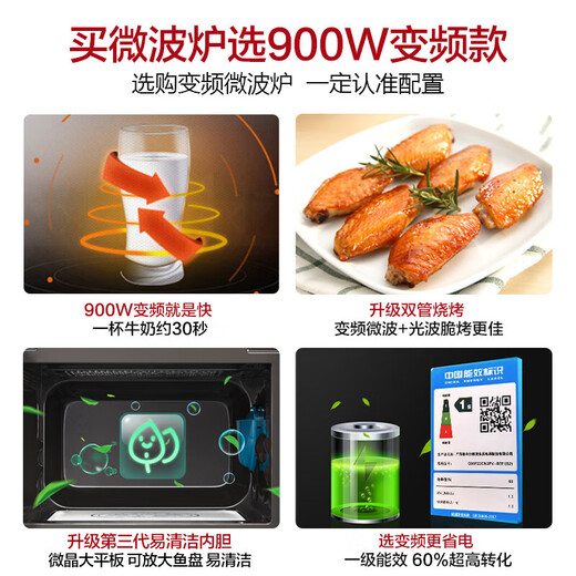 Galanz National Subsidy Variable Frequency Microwave Oven All-in-One Light Wave Oven 900 Watt High Power Fast Heating Home Large Tablet 23L Large Capacity Power Saving Level 1 Energy Efficiency BM1(S2)