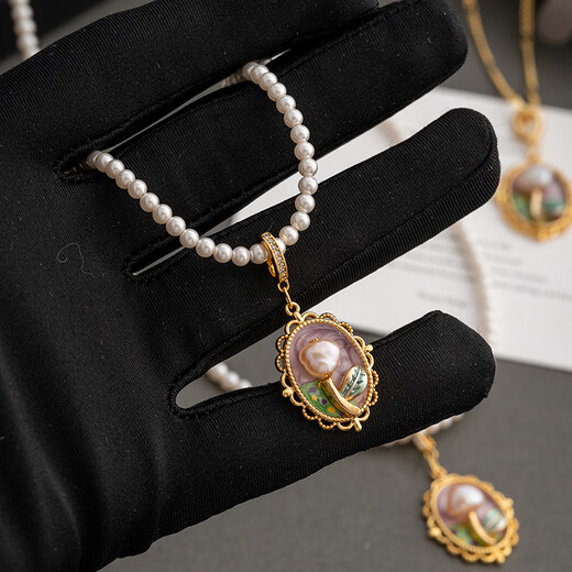 DL 1998 Fat Donglai same style baroque pearl pendant oil painting necklace women's natural light luxury niche new Chinese style retro oil painting single pendant