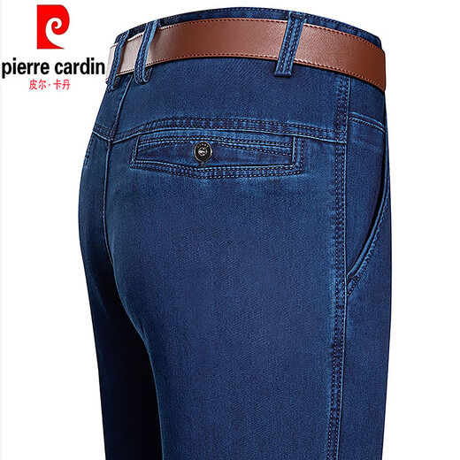 Pier Cardin Light Luxury High-End High-Wist-End Jeans para hombres en verano Floje elástico de mediana edad y anciano Padrada informal de pantalones rectos delgados 3892 Modelos negros 29