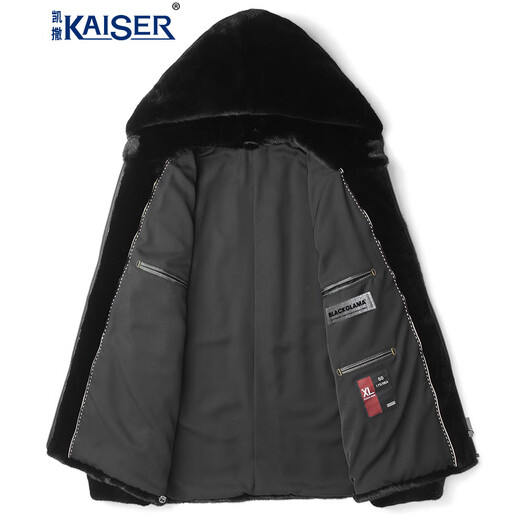 凯撒（KAISER）皮草宝嘉美整貂貂皮大衣男皮毛一体男装连帽水貂外套冬季外套夹克 黑色 58/5XL